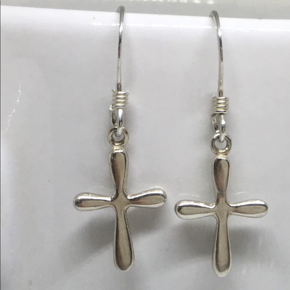 Sterling Silver Cross Dangle Earrings - Picture 4 of 6
